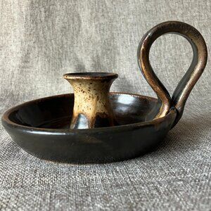 Vintage Swedish Studio Pottery Chamberstick Soleil-Keramik Jönköping, Sweden